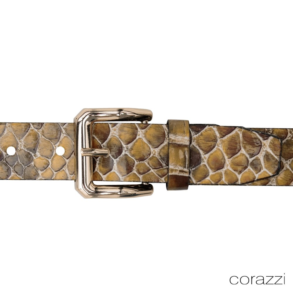 Cinto Corazzi Animal Print Snake Couro Verniz Amarelo