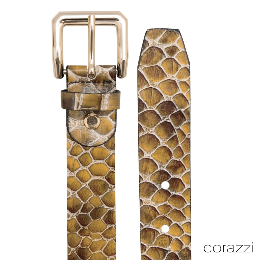 Cinto Corazzi Animal Print Snake Couro Verniz Amarelo