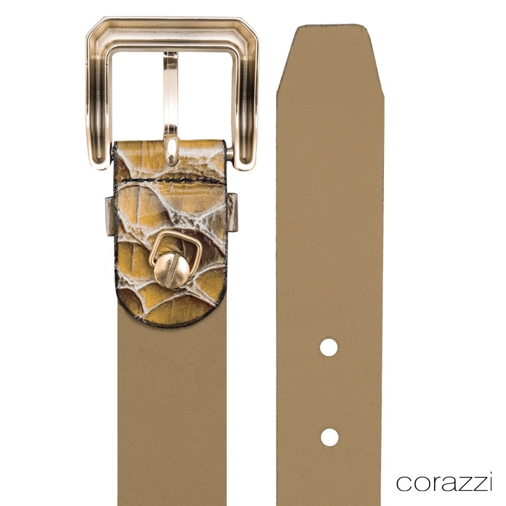 Cinto Corazzi Animal Print Snake Couro Verniz Amarelo