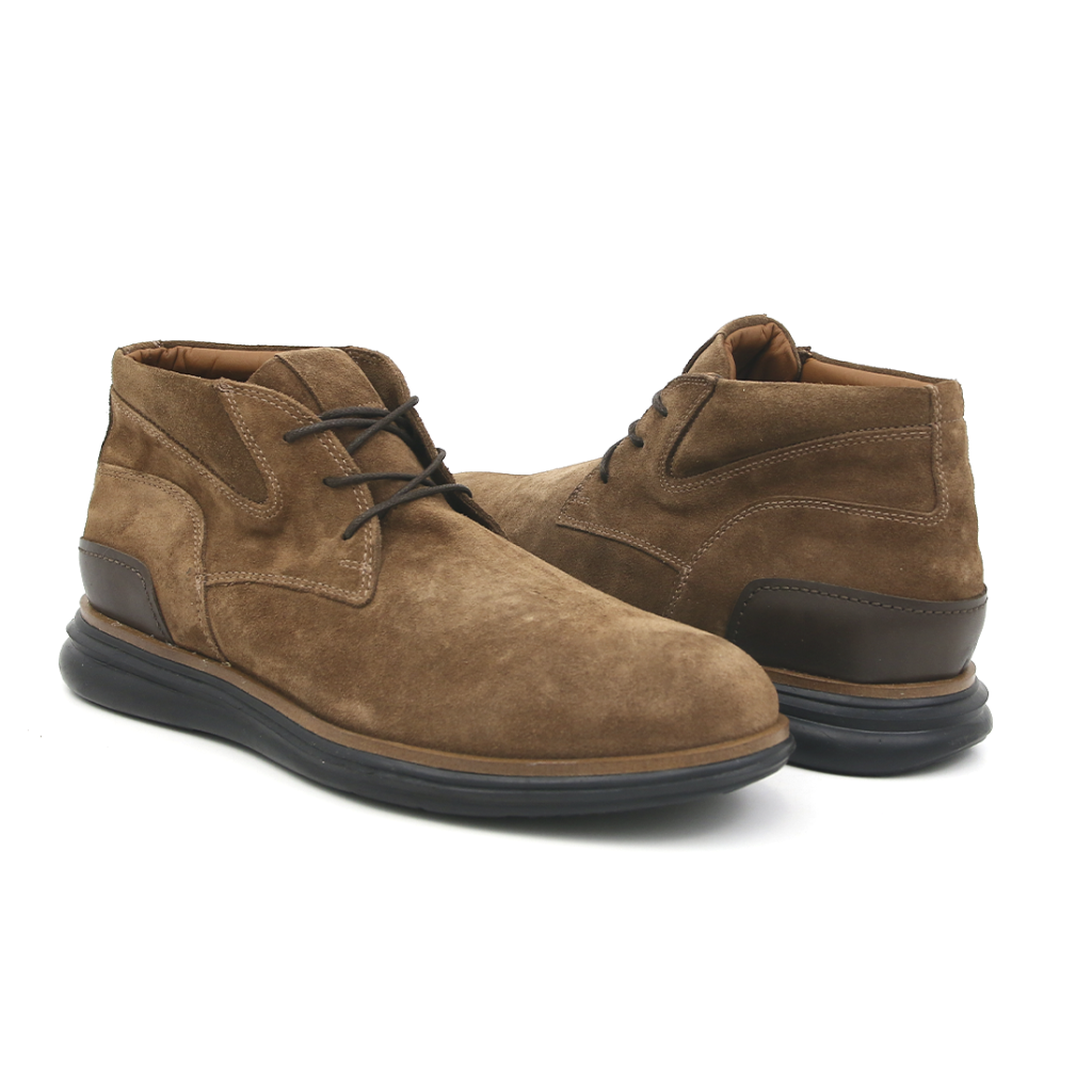 Bota Masculina Ankle Boot Couro Camurça Pinhão